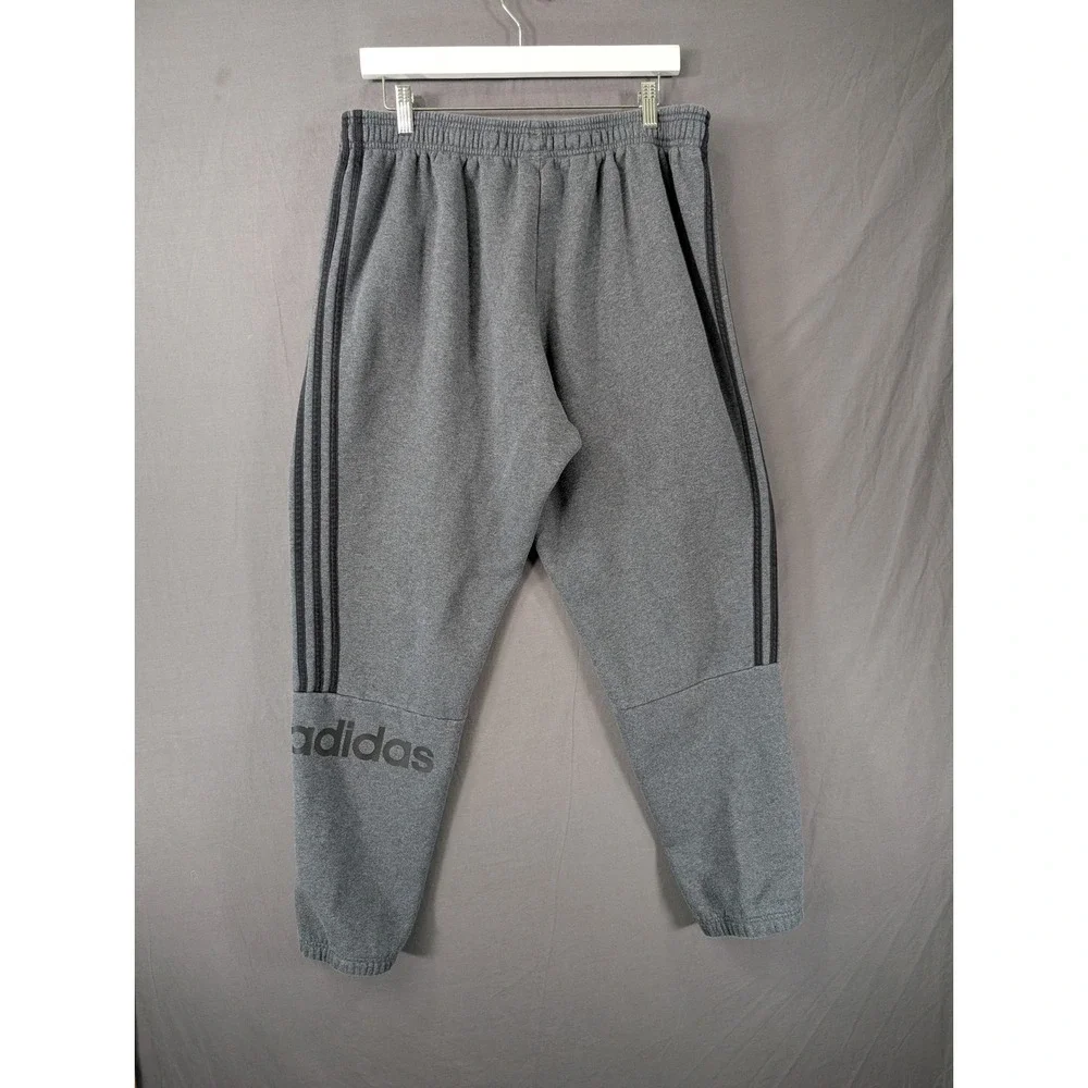 Adidas Mens Gray Fleece Jogger Sweatpants 3 Stripe Athletic Pants XL
